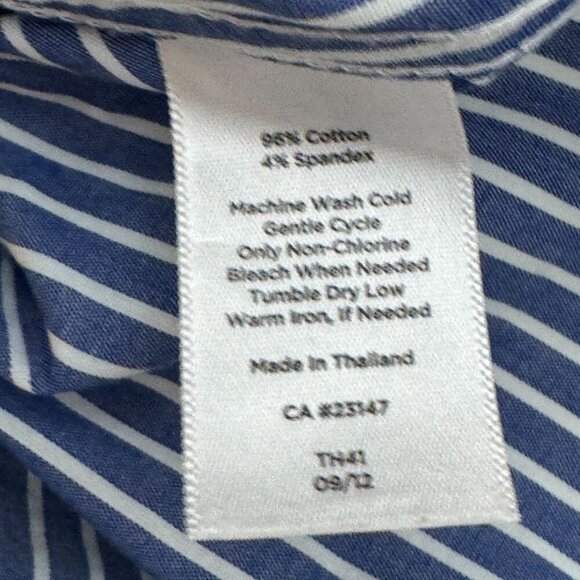 Talbots Blue & White Pin Striped Button Blouse Shirt Floral Flip Cuff 24W - Picture 9 of 14